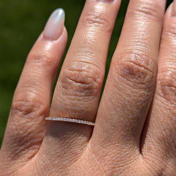 14K Rose Gold Diamond Dainty Thin Band Ring - Picture 9 of 9